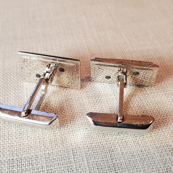 Vntg Sterling Cufflinks Tieclip Set Marcasite and Onyx Original Box - Picture 8 of 14